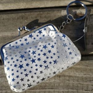 Star Coin Purse Keychain in White NEW